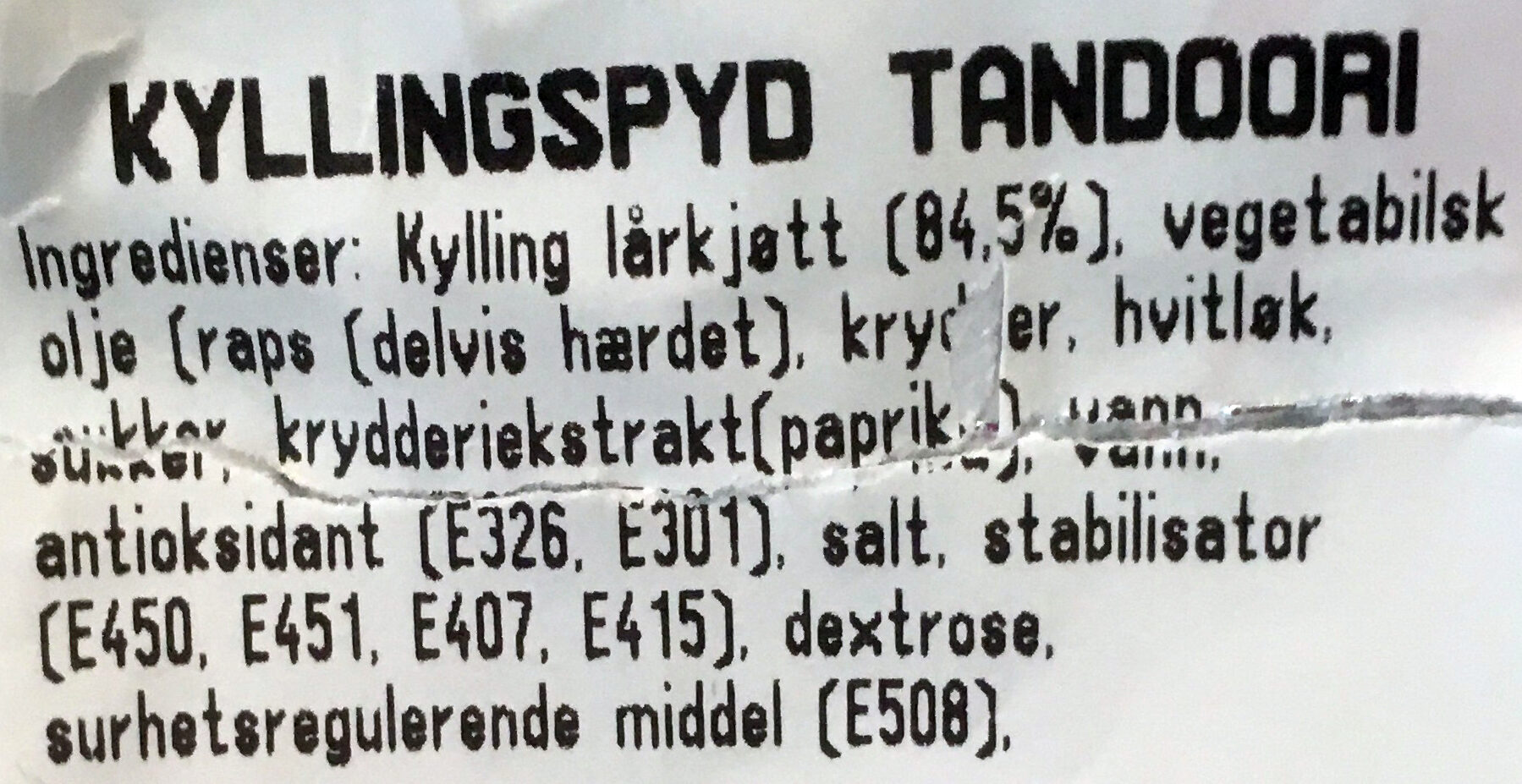 Kyllingspyd Tandori - Ingredienser