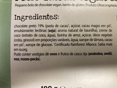 Petit Gateau Vegan - Ingredientes