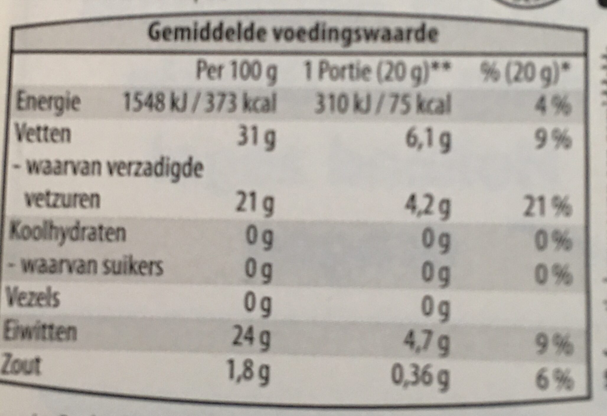 Jong 48+ kaas - Voedingswaarden