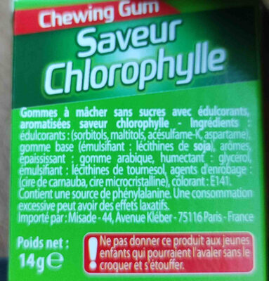 Feel Free Saveur Chlorophylle - Ingredients
