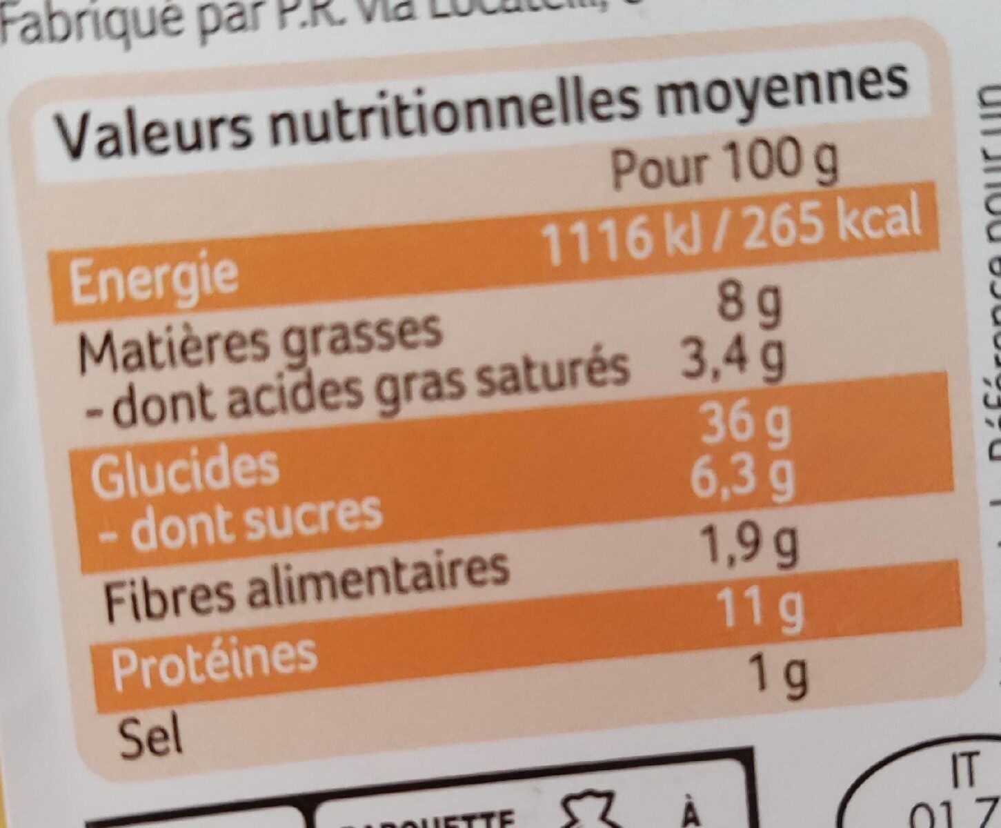 Ravioli aux fromages - Tableau nutritionnel