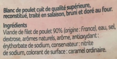 Blanc de poulet Doré au four 100% Filet - Ingredients - fr