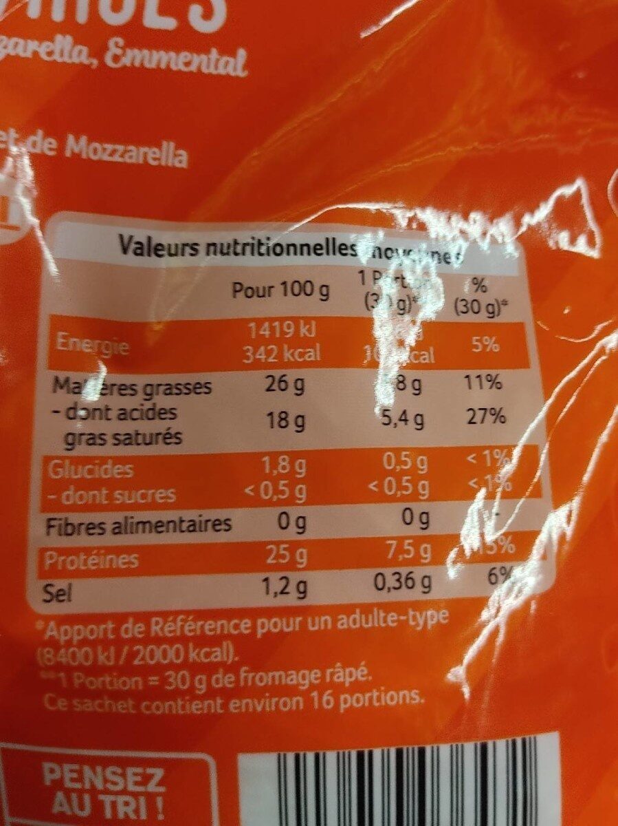 Râpé 3 fromage - Voedingswaarden - fr