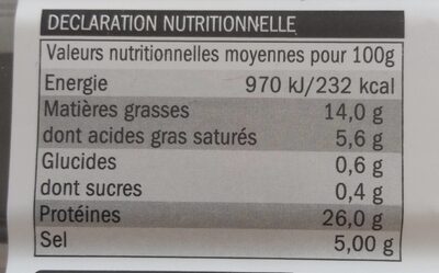 Jambon cru fumé - Nutrition facts - fr