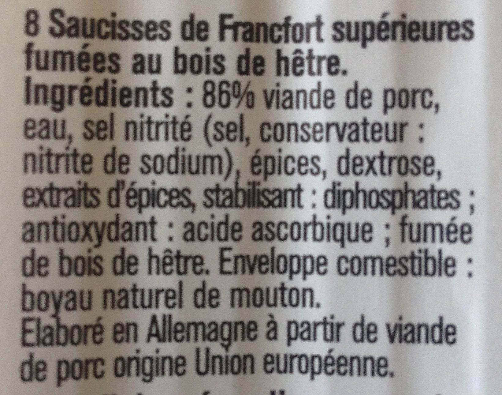 Saucisses de Francfort fumées - Ingredientes - fr