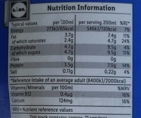 British Whole Milk - Nutrition facts