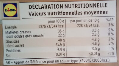 Čokoláda - Informació nutricional - en