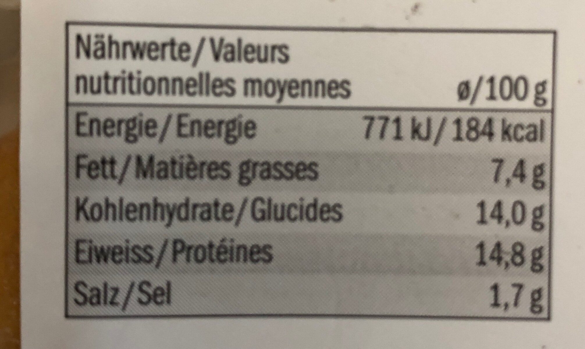 Poulet delice - Valori nutrizionali - fr