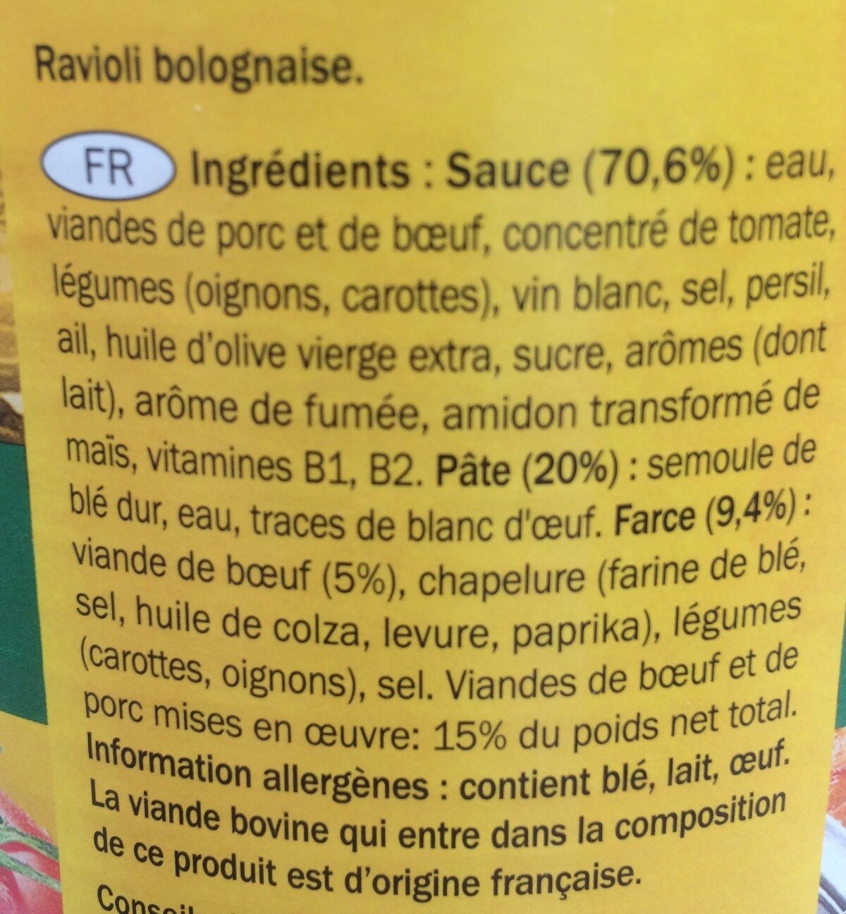 Ravioli Bolognaise - Ingredients - fr