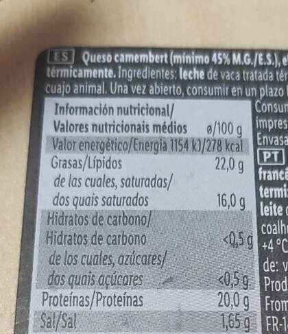 Camembert - Voedingswaarden - de