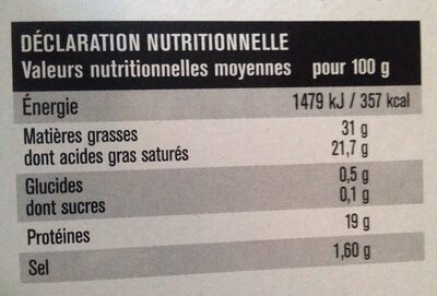 Fromage Doux et Crémeux (31 % MG) - Tableau nutritionnel