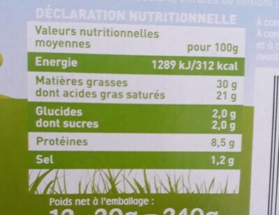 Milbona - Les carrés crémeux - Tableau nutritionnel