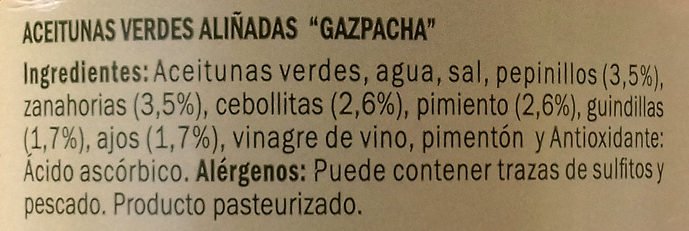 Aceitunas Gazpacha - Ingredients - es