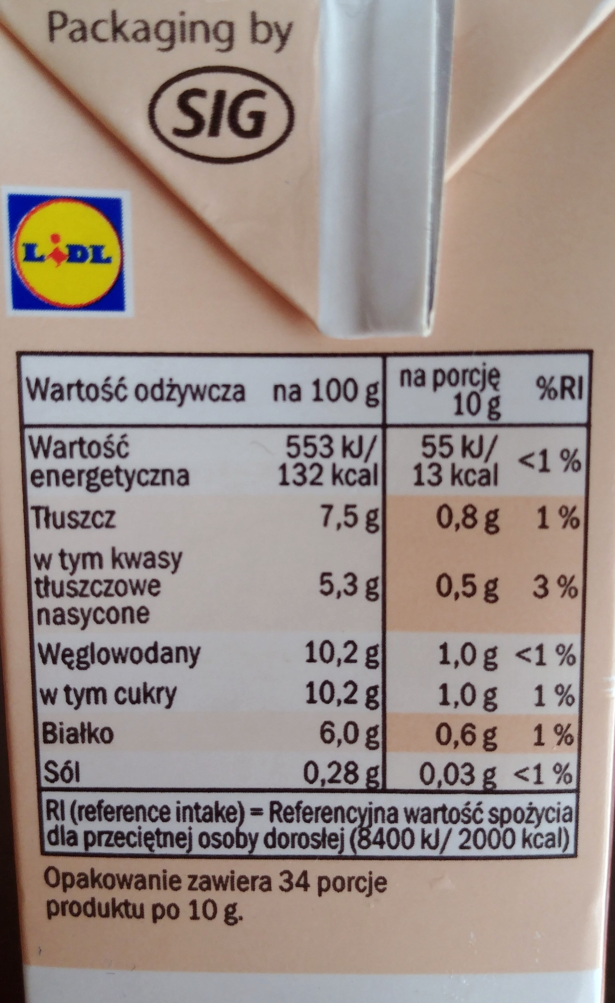 Condensed Milk 7,5% fat - Wartości odżywcze