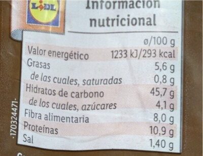 Pan de molde semillas La Cestera - Nutrition facts - es
