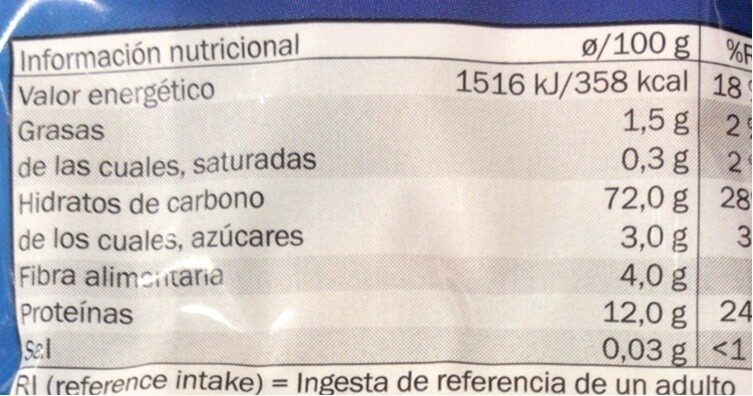 Fusillé tricolor 750g - Información nutricional - fr