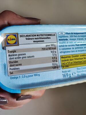 Filets de maquereaux moutarde - Nutrition facts - fr
