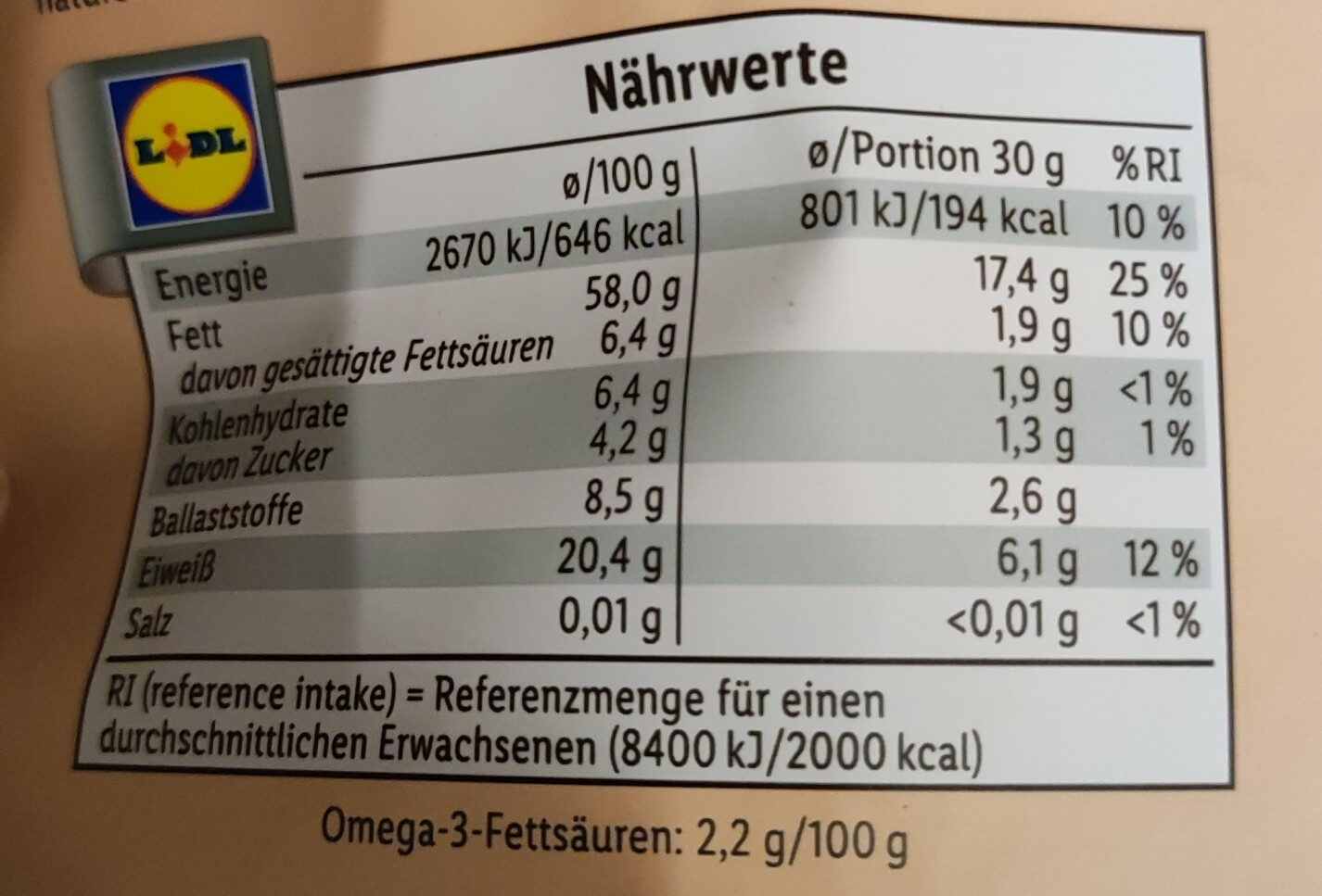 Veganer Kokosmilch Reis - 营养成分 - en