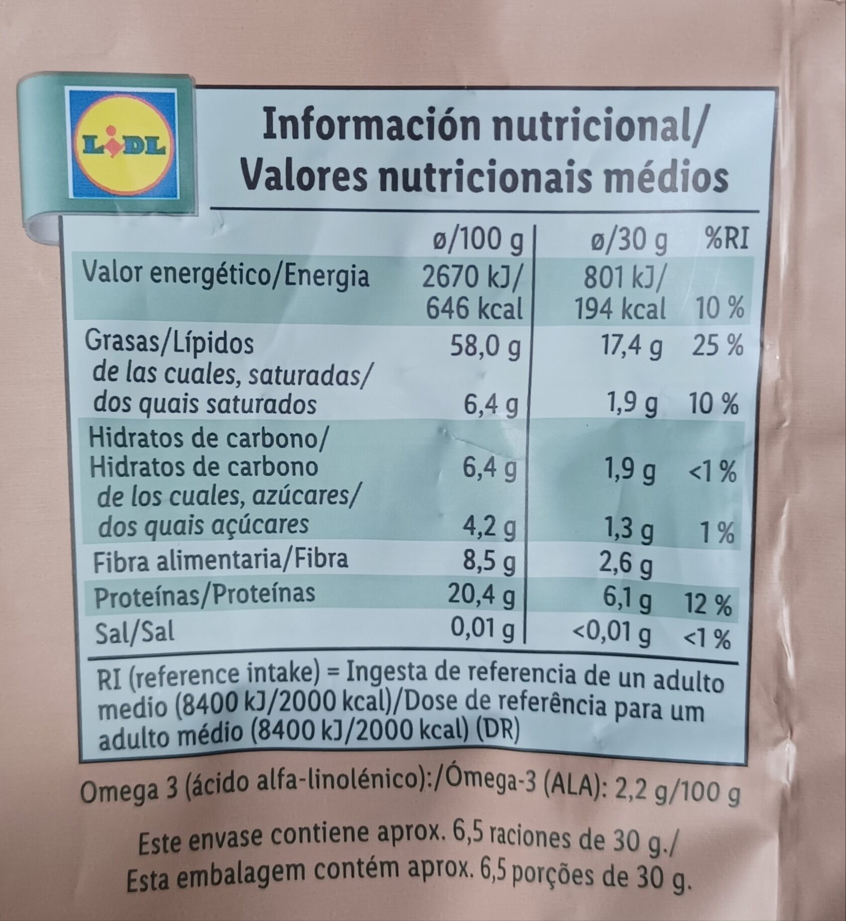 Mixed nuts - Información nutricional
