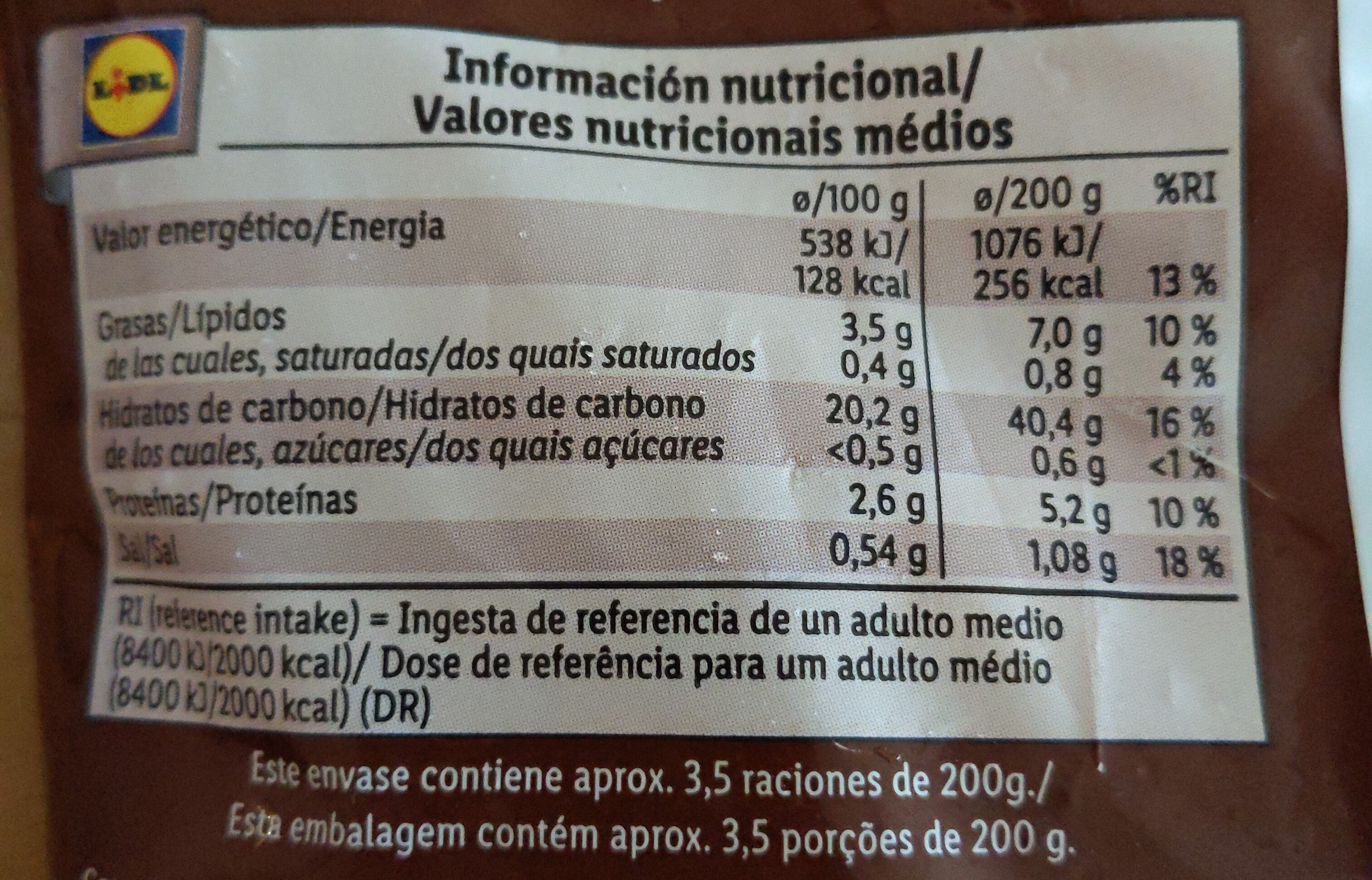 Patatas Wedges condimentadas - 营养成分 - es