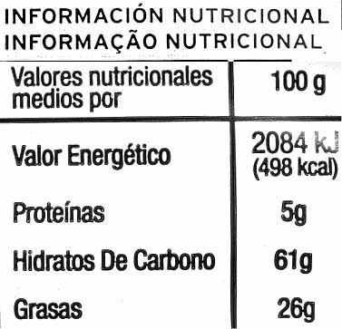 Palmeritas - Información nutricional