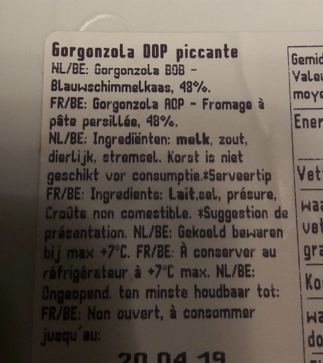 Gorgonzola dop piccante - Ingrediënten - fr