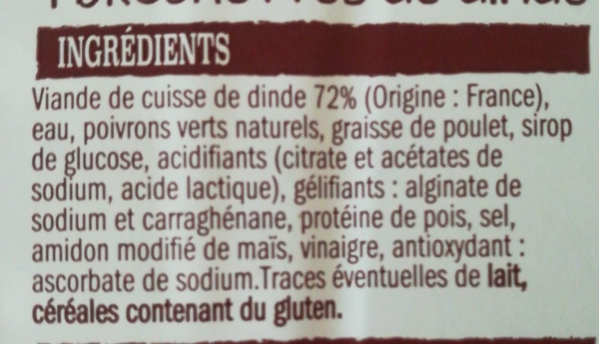 4 Brochettes de dinde nature - Poivrons verts - Ingrediënten - fr