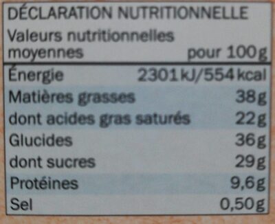 Chocolat noir bio - Nutrition facts - fr