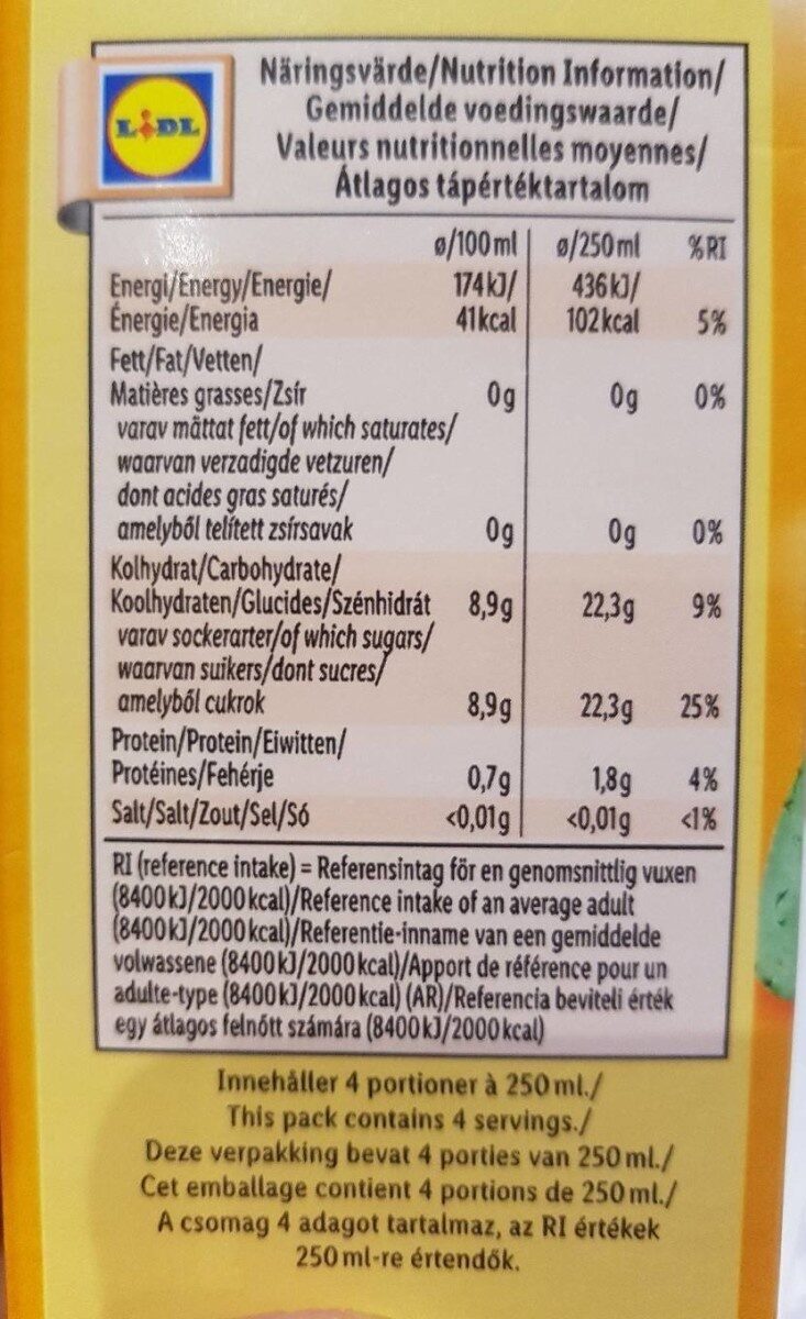 Orange juice from concentrate - Tableau nutritionnel - en