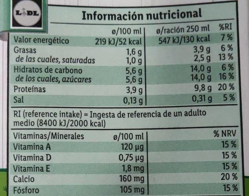 Leche Calcio - Informació nutricional - es