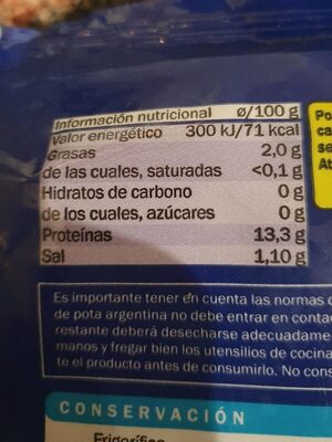 Anilla de Pota Argentina - Informació nutricional