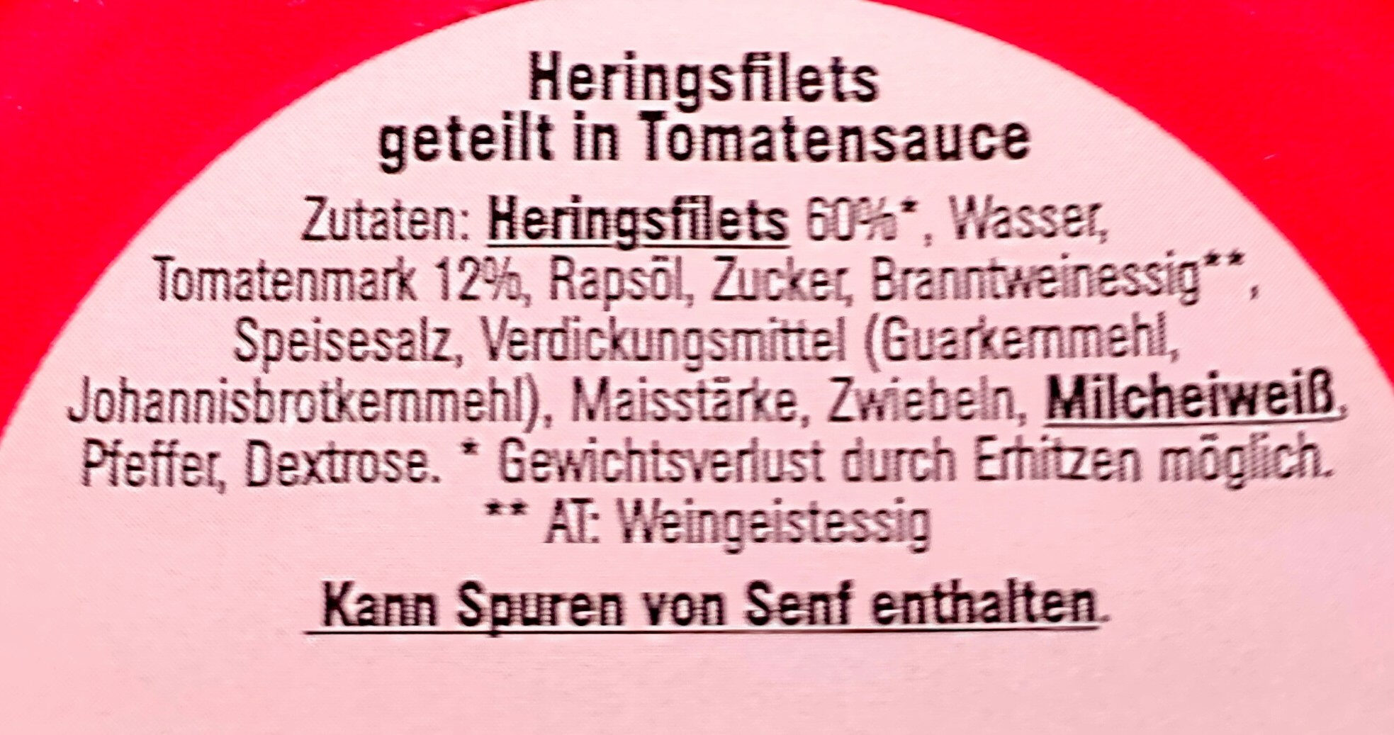 Geteilte Heringsfilets in Tomatensauce - Ingrediënten - de