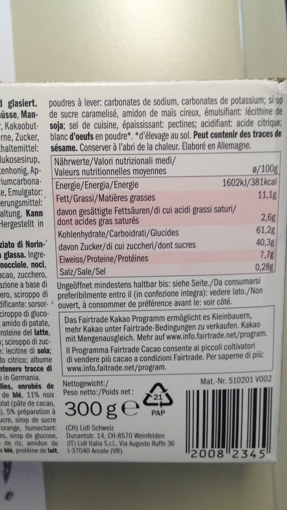 Oblatenlebkuchen - Ingredients - es