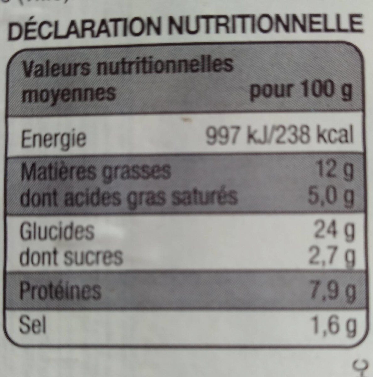 Flammekueche - Nutrition facts - fr