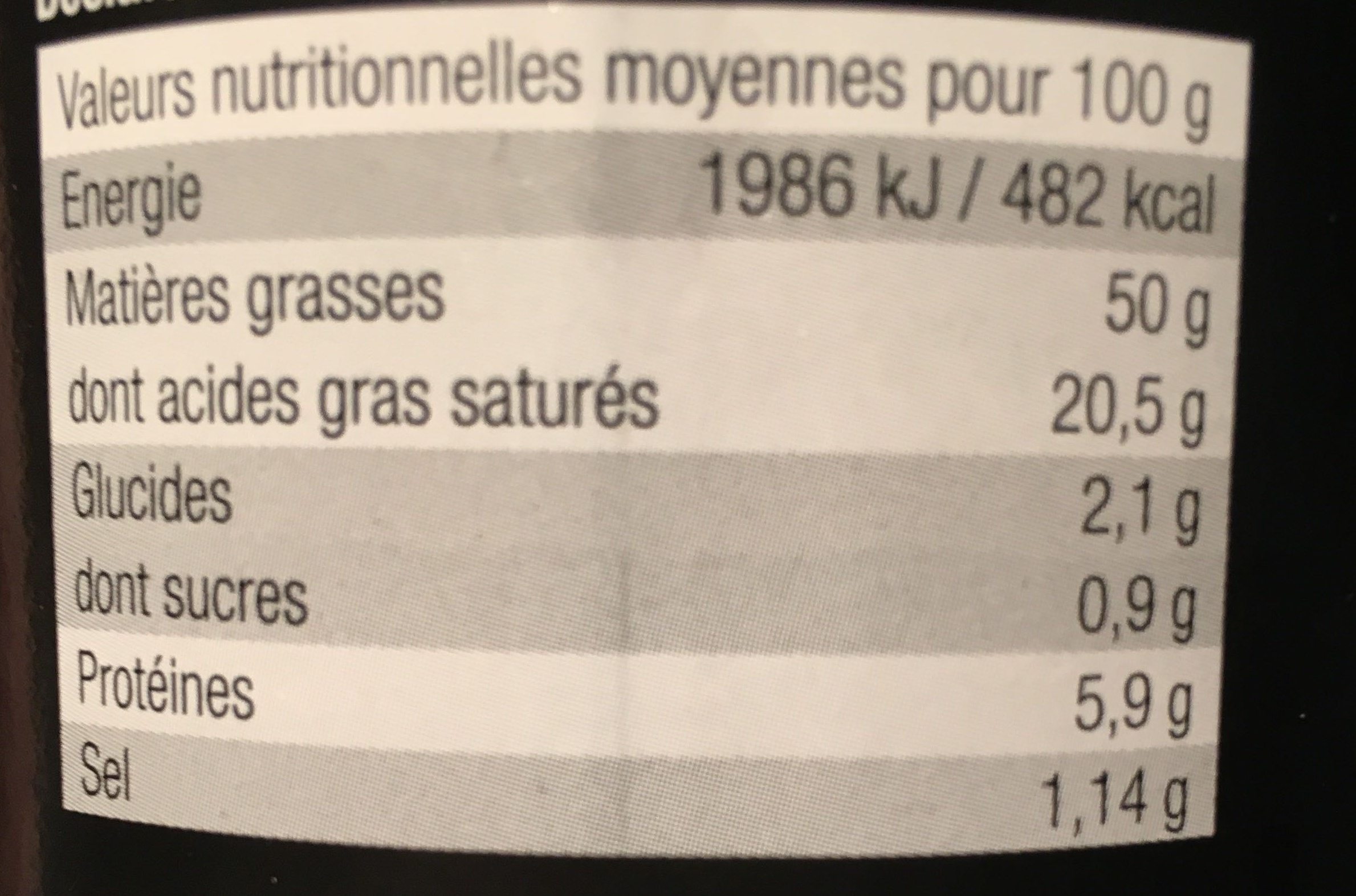 Bloc de foie gras de canard - Tableau nutritionnel