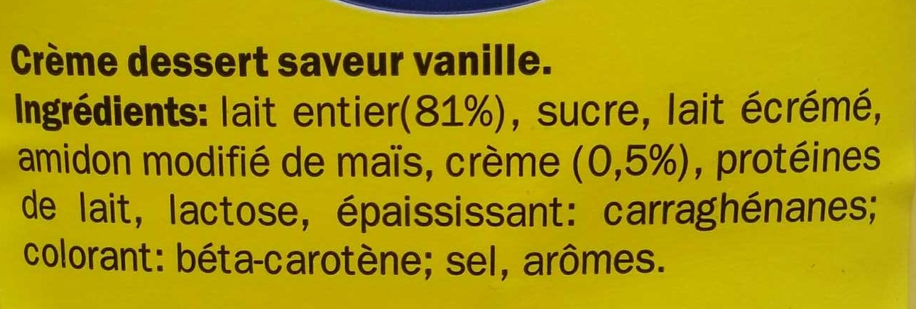 Crème Dessert saveur Vanille - Ingredienser - fr