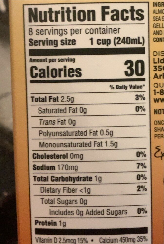 Almondmilk - Tableau nutritionnel