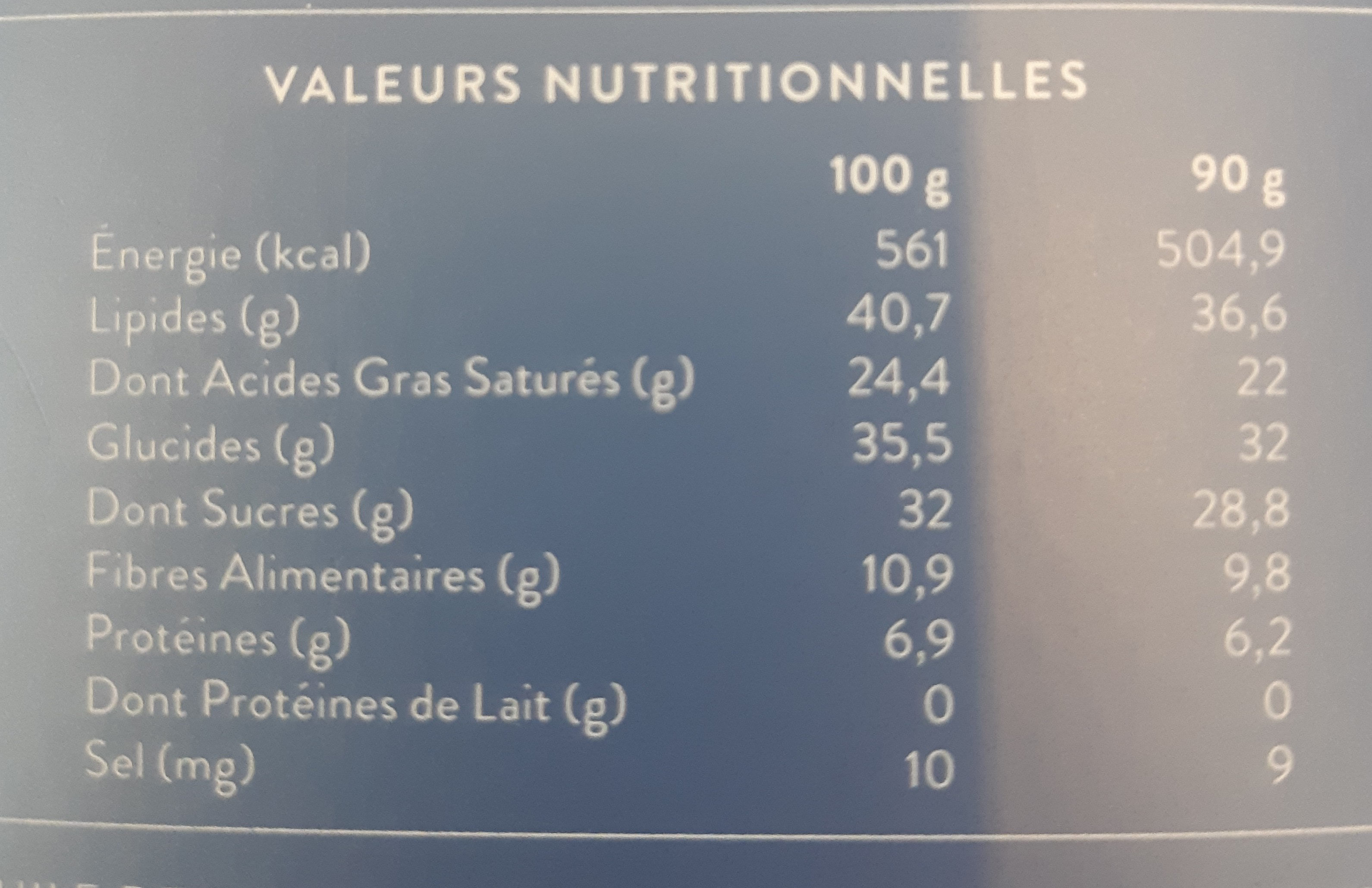 Le noir 65% côte d'ivoire - حقائق غذائية - fr