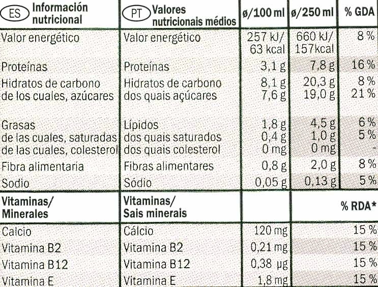 Bebida de soja con chocolate - DESCATALOGADO - Nutrition facts - es