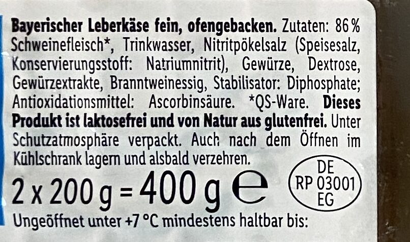 Bayerischer Leberkäse fein - Ingredients - de