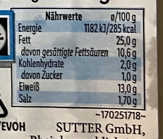 Bayerischer Leberkäse fein - Informació nutricional - de