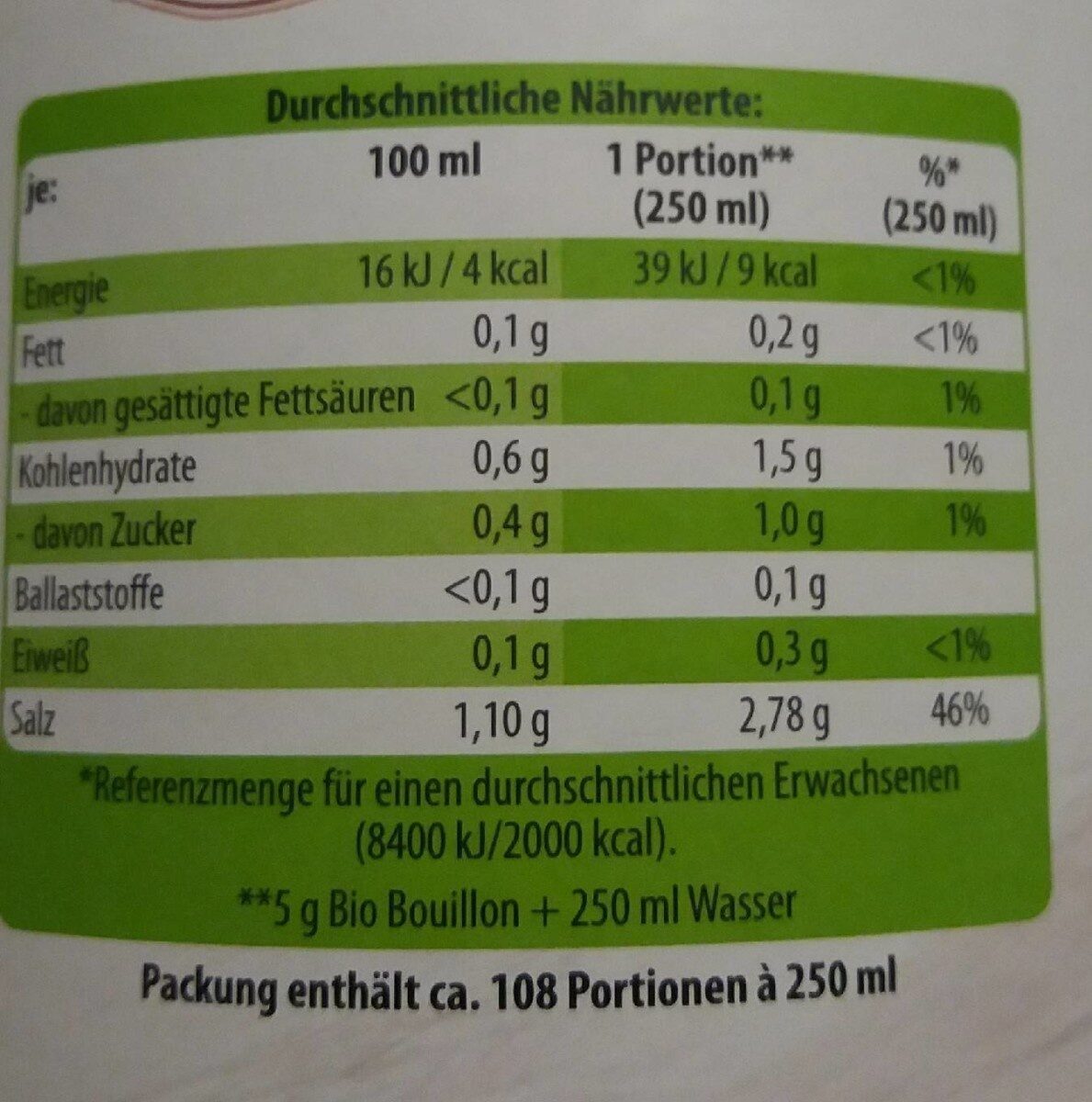 Bio Boullion Rind angefangen - Nutrition facts - de