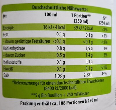 Bio-Bouillon Gemüse - Nutrition facts - fr