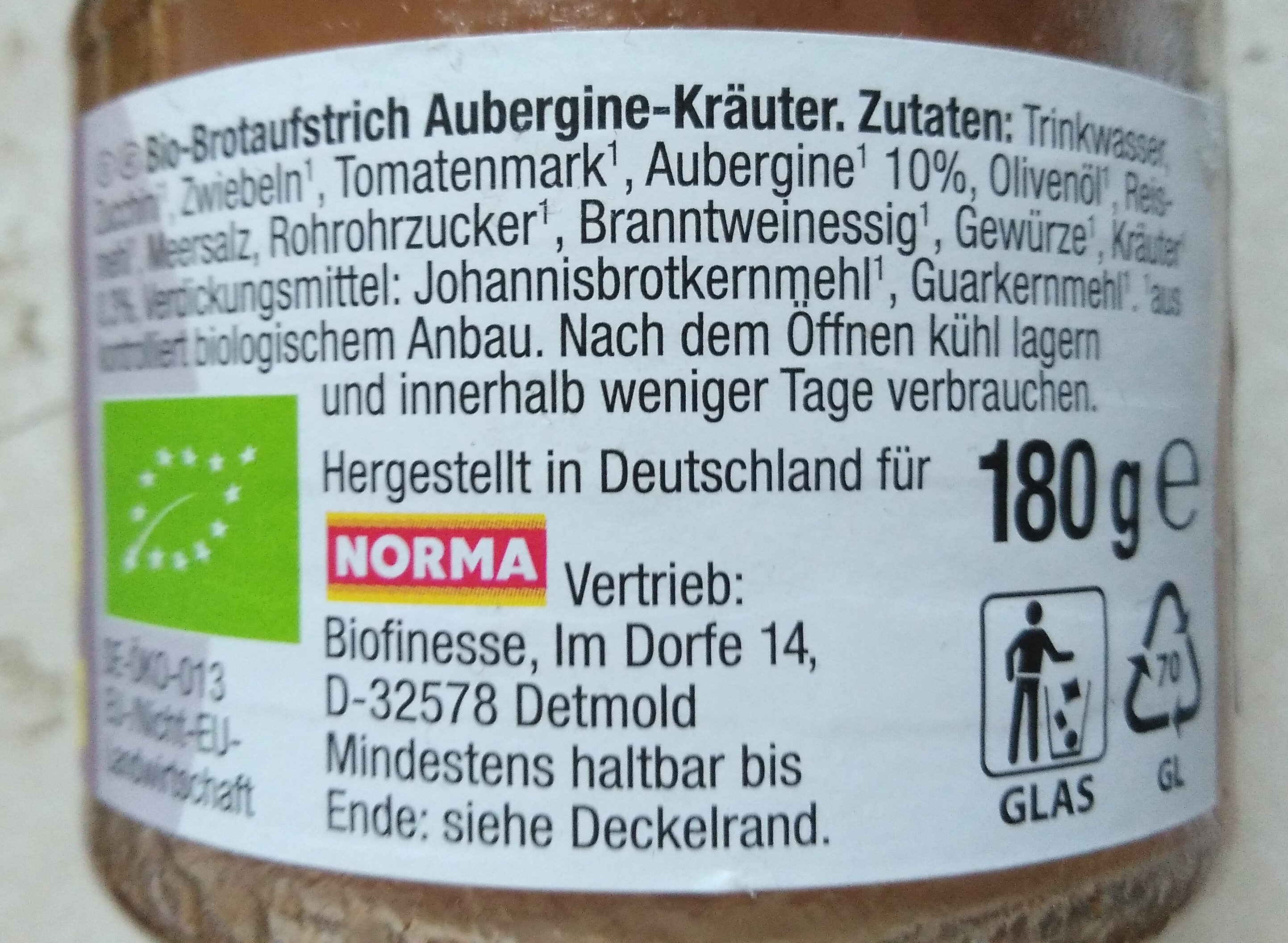 Bio-Brotaufstrich (Aubergine-Kräuter) - Zutaten