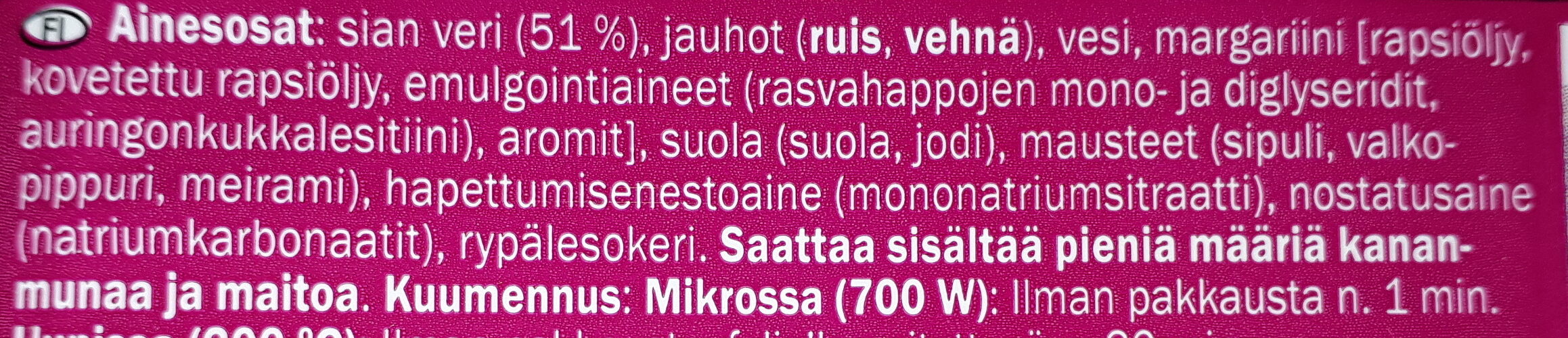 Koskikylän veriohukainen - Ingredients - fi