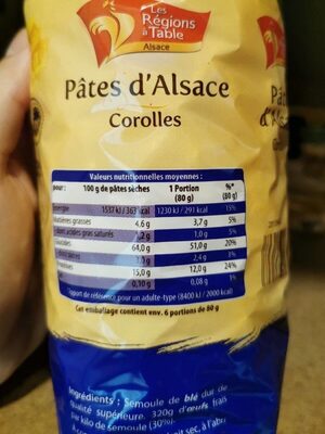 Pâtes d'Alsace - Corolles - Nährwertangaben - fr