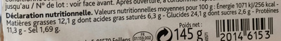 Jambon beurre - Nutrition facts - fr