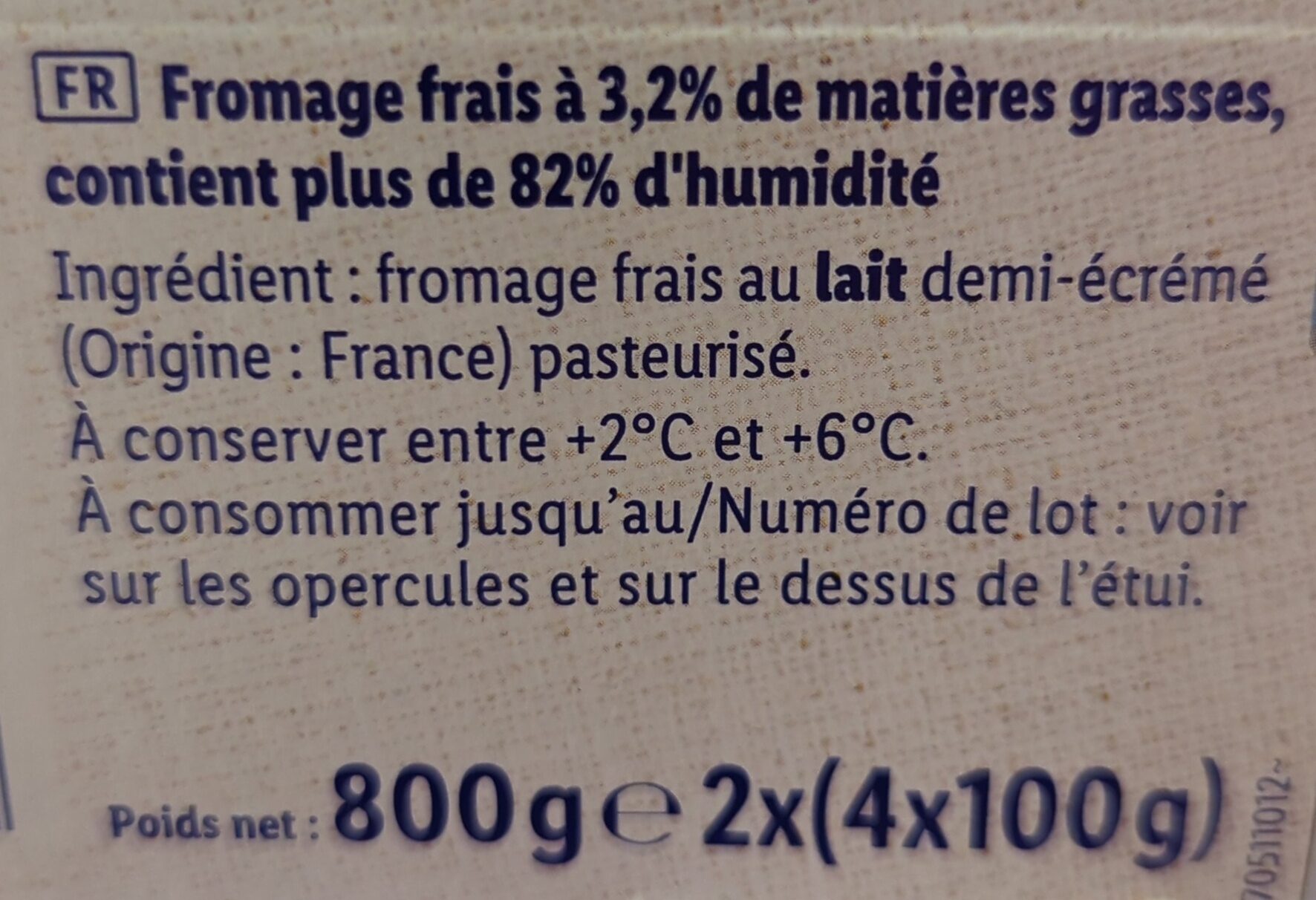 Fromage blanc 3,2% MG - Ingrédients