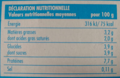Fromage blanc 3,2% MG - Valori nutrizionali - fr