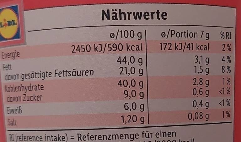 Röstzwiebeln - Wartości odżywcze - de
